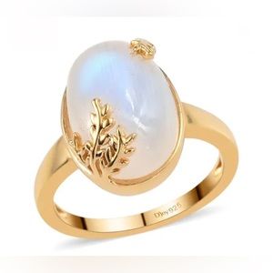 Kuisa Rainbow Moonstone Solitaire Ring, Vermeil YG/Sterling Silver 6.60ctw